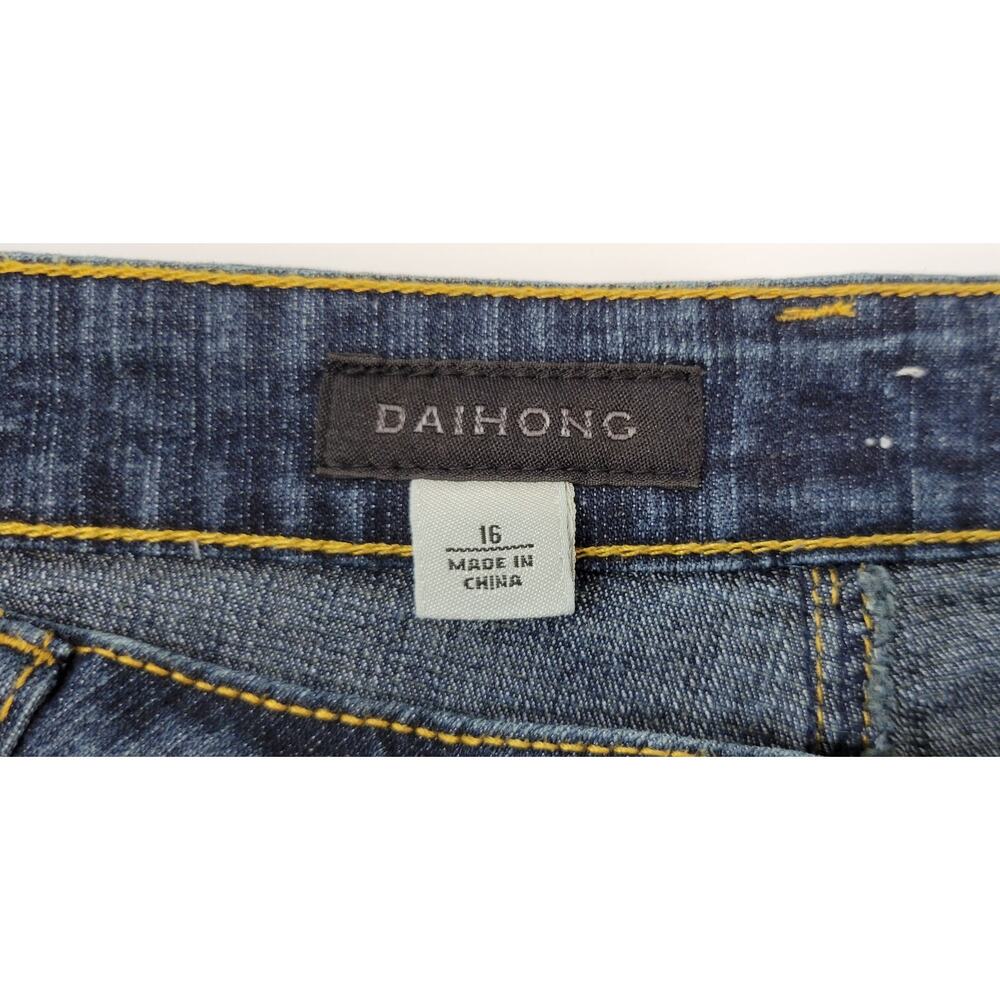 L) Daihong Women Capri Cuffed Denim Jeans Size 16 - Picture 8 of 10